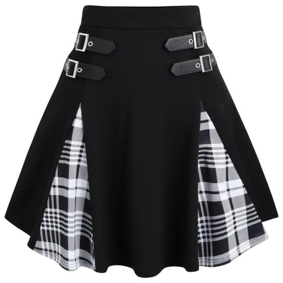 Plus Size Gothic Plaid Mini Skirt XXL (US 16) | High Waist A-Line | Black White - Picture 1 of 7